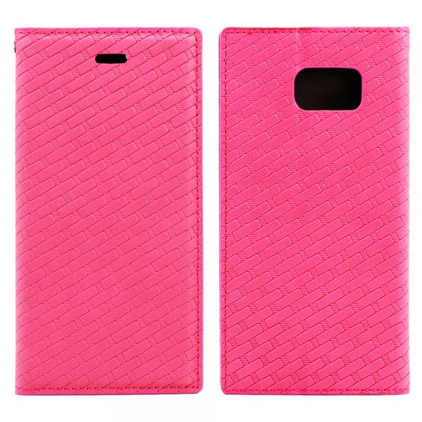 Wholesale Samsung Galaxy S6 Slim Check Magnetic Flip Leather Wallet Case (Hot Pink)